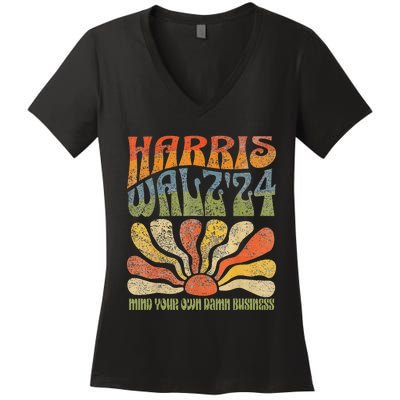 Harris Walz Waltz 2024 Mind Your Own Damn Business Women's V-Neck T-Shirt