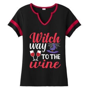 Halloween Witch Way To The Wine Gift Ladies Halftime Notch Neck Tee