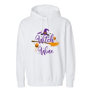 Halloween Witch Way To The Wine Great Gift Garment-Dyed Fleece Hoodie