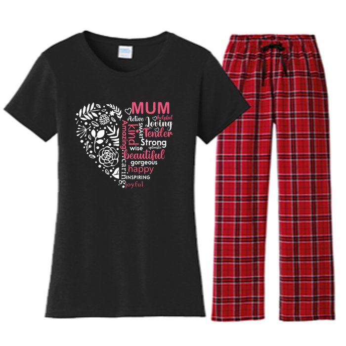 Heart With Words Of Kindness Mother's Day Gift Design For Mum Women's Flannel Pajama Set