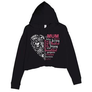 Heart With Words Of Kindness Mother's Day Gift Design For Mum Crop Fleece Hoodie