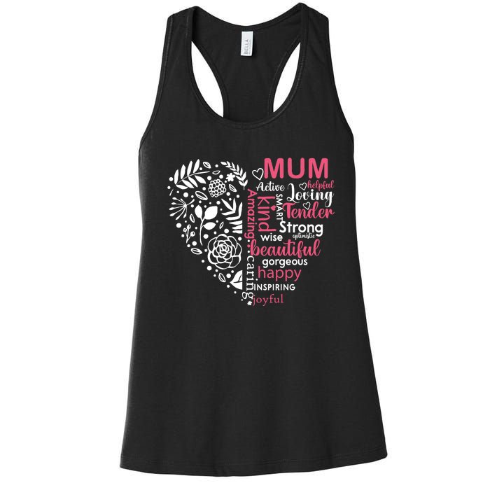 Heart With Words Of Kindness Mother's Day Gift Design For Mum Women's Racerback Tank