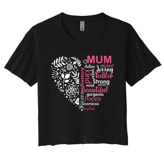 Heart With Words Of Kindness Mother's Day Gift Design For Mum Women's Crop Top Tee