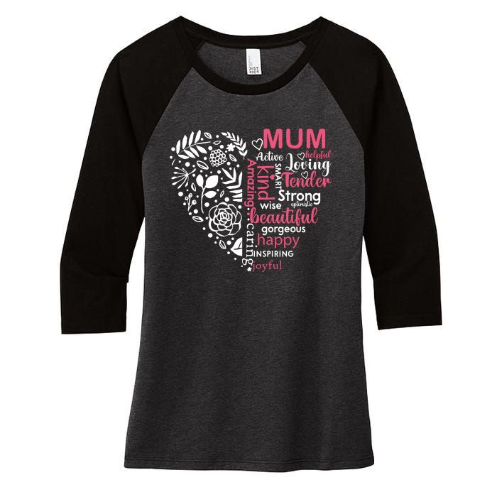 Heart With Words Of Kindness Mother's Day Gift Design For Mum Women's Tri-Blend 3/4-Sleeve Raglan Shirt