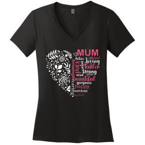 Heart With Words Of Kindness Mother's Day Gift Design For Mum Women's V-Neck T-Shirt