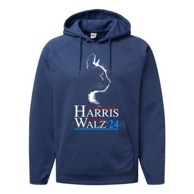 Harris Walz Waltz 2024 Election Funny Cat Ladies For Kamala Meaningful Gift Performance Fleece Hoodie