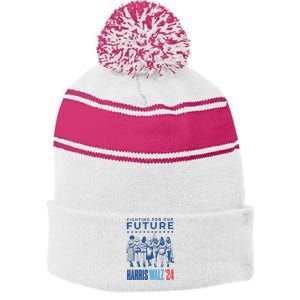 Harris Walz Waltz 2024 Harris Walz Future Button Election Stripe Pom Pom Beanie