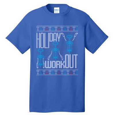 Holiday Workout Wine Corkscrew Funny Ugly Christmas Sweater Gift Tall T-Shirt