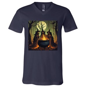 Halloween Witch Witches Gather Fall Casual V-Neck T-Shirt