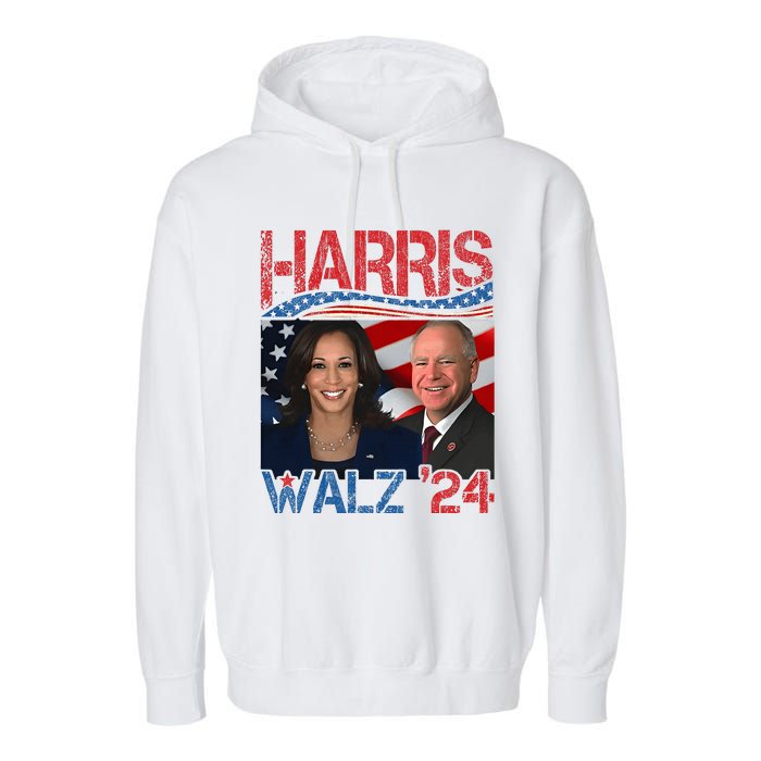 Harris Walz Waltz 2024 Distressed Garment-Dyed Fleece Hoodie