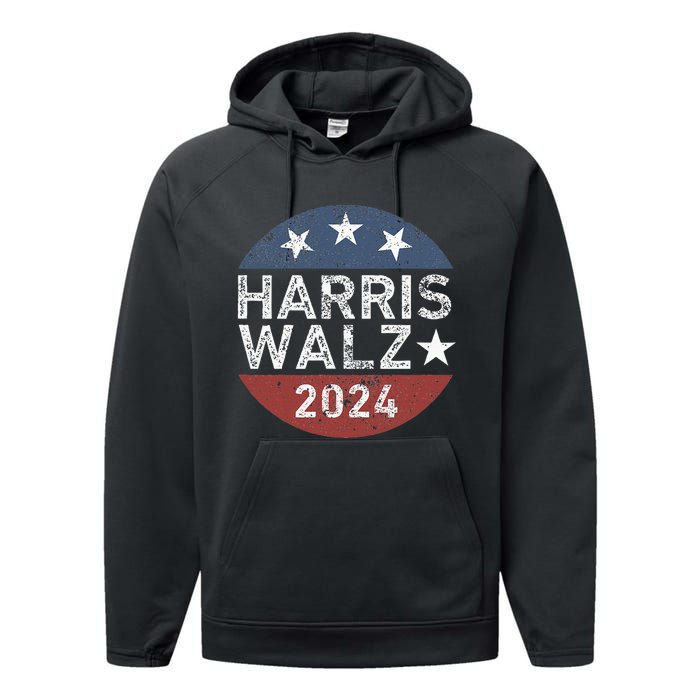 Harris Walz Waltz 2024 Retro Vintage Performance Fleece Hoodie