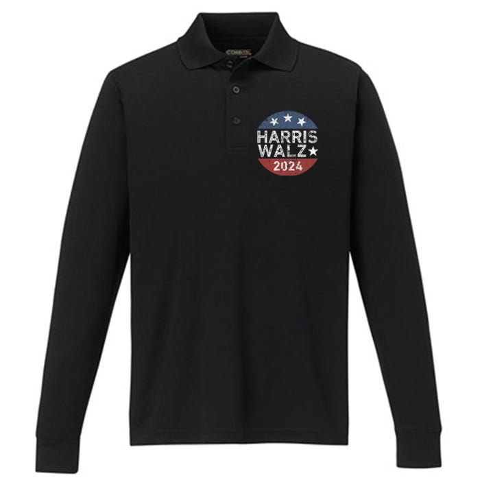 Harris Walz Waltz 2024 Retro Vintage Performance Long Sleeve Polo