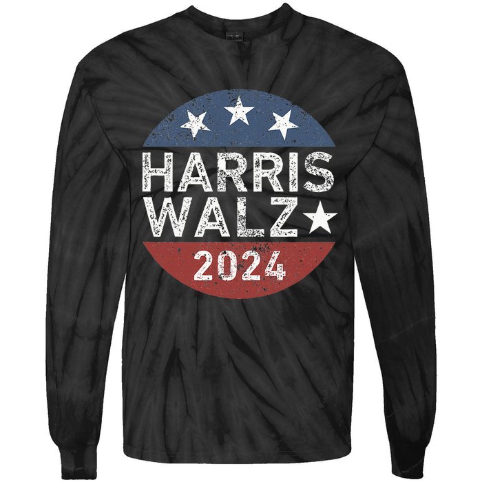 Harris Walz Waltz 2024 Retro Vintage Tie-Dye Long Sleeve Shirt