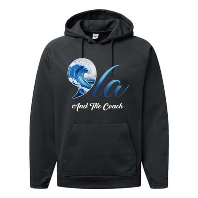 Harris Walz Waltz 2024 Blue Wave Comma La And The Coach Performance Fleece Hoodie