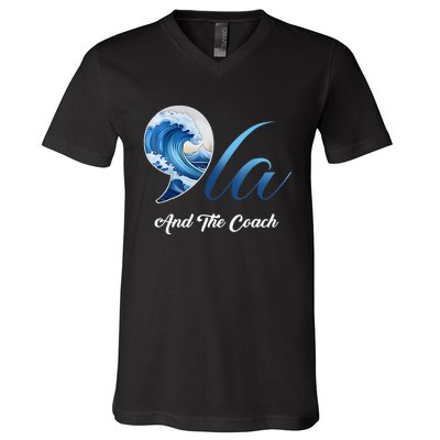 Harris Walz Waltz 2024 Blue Wave Comma La And The Coach V-Neck T-Shirt