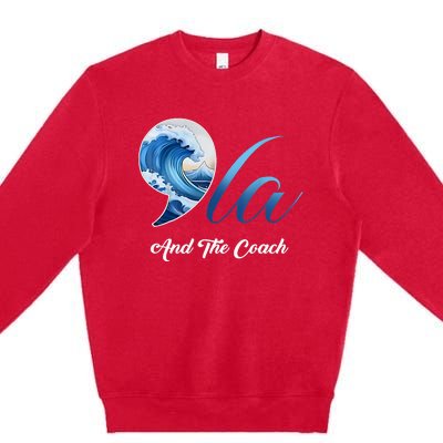 Harris Walz Waltz 2024 Blue Wave Comma La And The Coach Premium Crewneck Sweatshirt