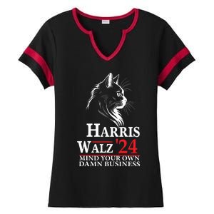 Harris Walz Waltz 2024 Mind Your Own Damn Business Cat Lady Ladies Halftime Notch Neck Tee