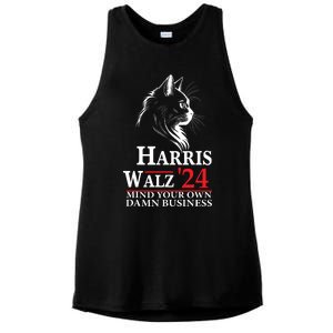 Harris Walz Waltz 2024 Mind Your Own Damn Business Cat Lady Ladies PosiCharge Tri-Blend Wicking Tank