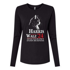 Harris Walz Waltz 2024 Mind Your Own Damn Business Cat Lady Womens Cotton Relaxed Long Sleeve T-Shirt