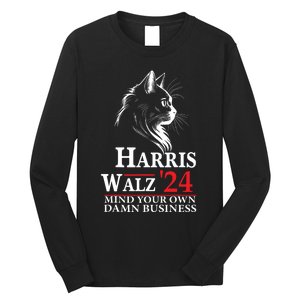 Harris Walz Waltz 2024 Mind Your Own Damn Business Cat Lady Long Sleeve Shirt