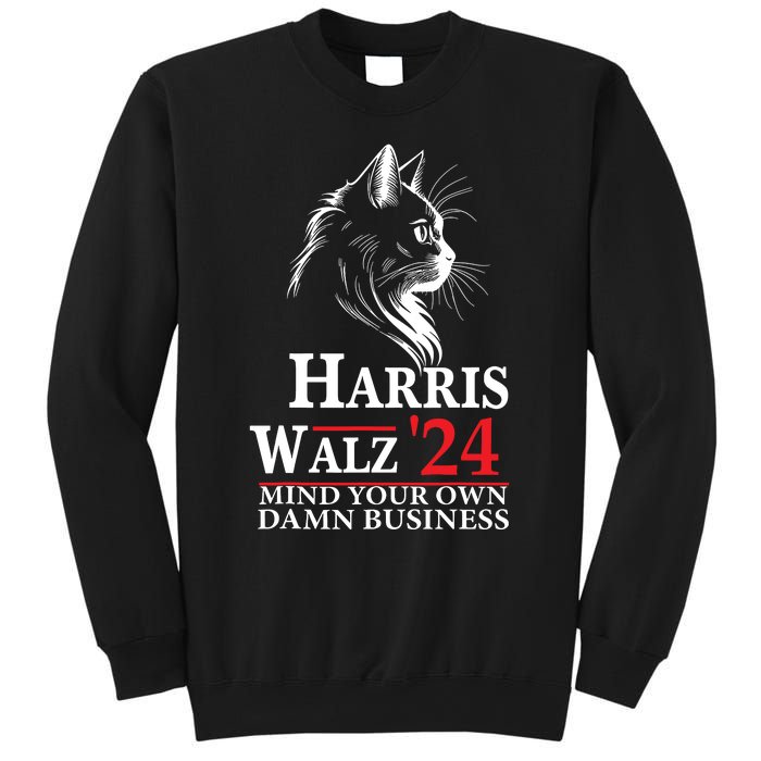 Harris Walz Waltz 2024 Mind Your Own Damn Business Cat Lady Sweatshirt