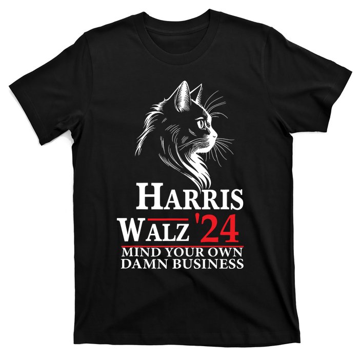 Harris Walz Waltz 2024 Mind Your Own Damn Business Cat Lady T-Shirt