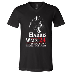 Harris Walz Waltz 2024 Mind Your Own Damn Business Cat Lady V-Neck T-Shirt