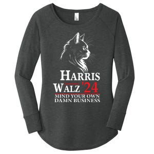 Harris Walz Waltz 2024 Mind Your Own Damn Business Cat Lady Women's Perfect Tri Tunic Long Sleeve Shirt