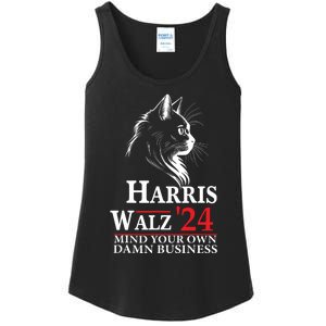 Harris Walz Waltz 2024 Mind Your Own Damn Business Cat Lady Ladies Essential Tank