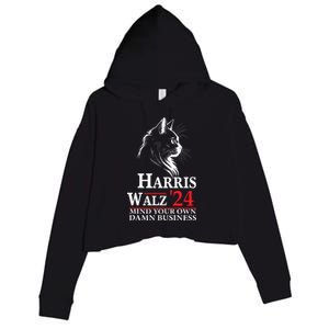 Harris Walz Waltz 2024 Mind Your Own Damn Business Cat Lady Crop Fleece Hoodie