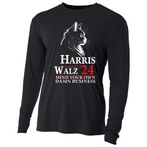 Harris Walz Waltz 2024 Mind Your Own Damn Business Cat Lady Cooling Performance Long Sleeve Crew