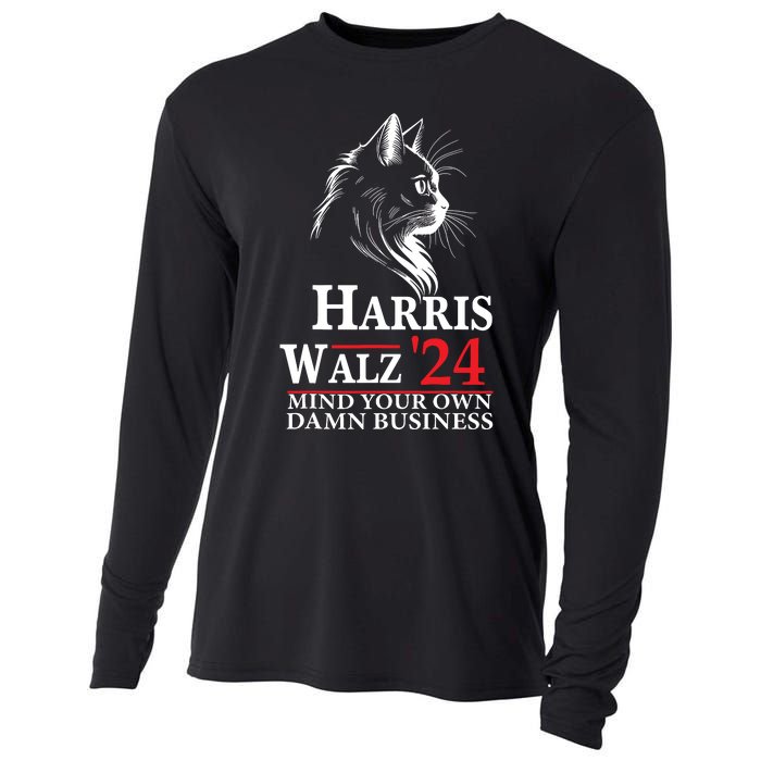 Harris Walz Waltz 2024 Mind Your Own Damn Business Cat Lady Cooling Performance Long Sleeve Crew