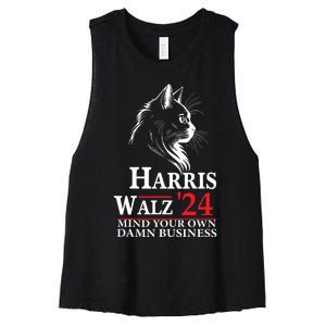 Harris Walz Waltz 2024 Mind Your Own Damn Business Cat Lady Women's Racerback Cropped Tank