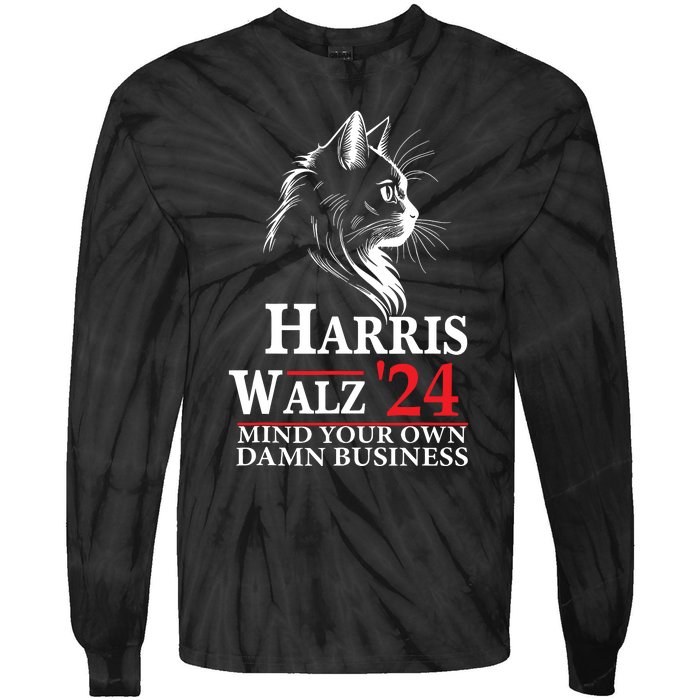 Harris Walz Waltz 2024 Mind Your Own Damn Business Cat Lady Tie-Dye Long Sleeve Shirt