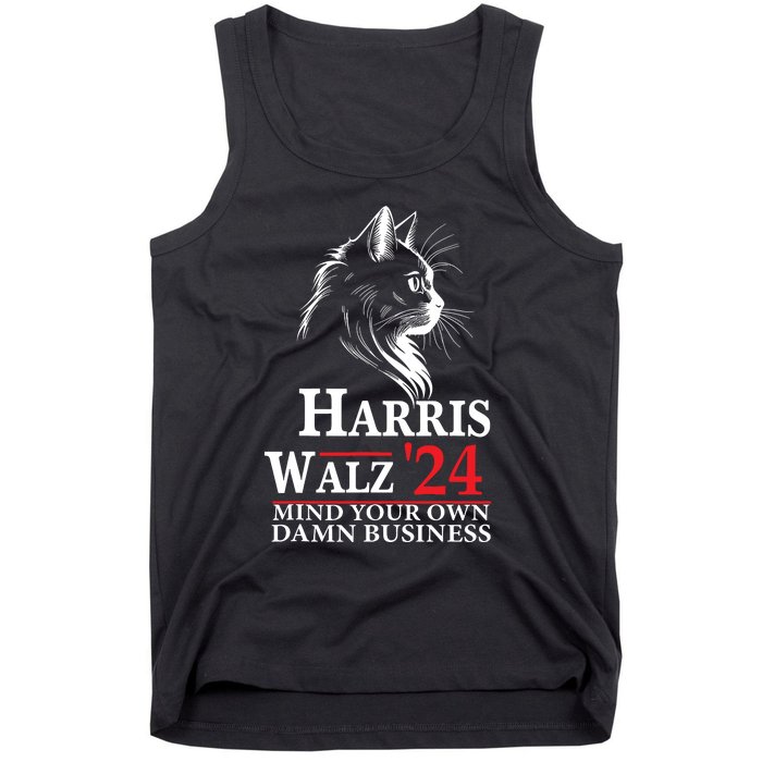 Harris Walz Waltz 2024 Mind Your Own Damn Business Cat Lady Tank Top