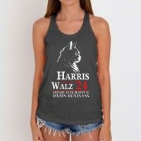 Harris Walz Waltz 2024 Mind Your Own Damn Business Cat Lady Women's Knotted Racerback Tank