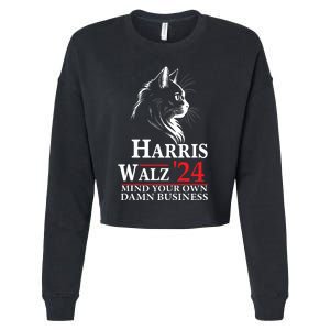 Harris Walz Waltz 2024 Mind Your Own Damn Business Cat Lady Cropped Pullover Crew