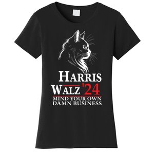 Harris Walz Waltz 2024 Mind Your Own Damn Business Cat Lady Women's T-Shirt