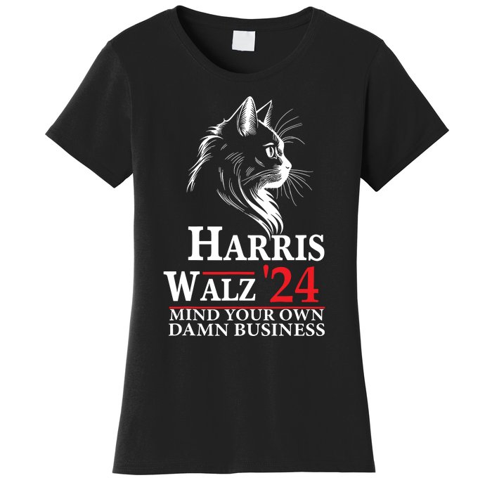 Harris Walz Waltz 2024 Mind Your Own Damn Business Cat Lady Women's T-Shirt