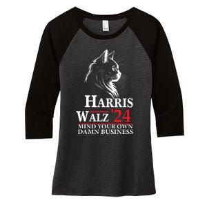 Harris Walz Waltz 2024 Mind Your Own Damn Business Cat Lady Women's Tri-Blend 3/4-Sleeve Raglan Shirt