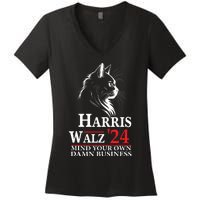 Harris Walz Waltz 2024 Mind Your Own Damn Business Cat Lady Women's V-Neck T-Shirt