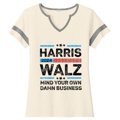 Harris Walz Waltz 2024 Mind Your Own Damn Business Ladies Halftime Notch Neck Tee