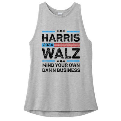 Harris Walz Waltz 2024 Mind Your Own Damn Business Ladies PosiCharge Tri-Blend Wicking Tank