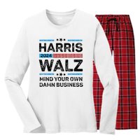 Harris Walz Waltz 2024 Mind Your Own Damn Business Women's Long Sleeve Flannel Pajama Set 