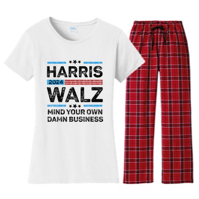 Harris Walz Waltz 2024 Mind Your Own Damn Business Women's Flannel Pajama Set