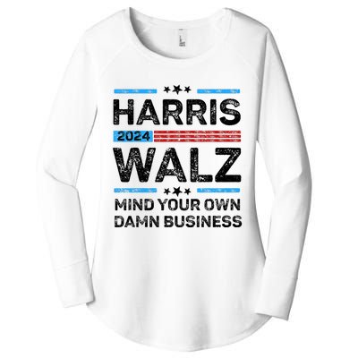 Harris Walz Waltz 2024 Mind Your Own Damn Business Women's Perfect Tri Tunic Long Sleeve Shirt