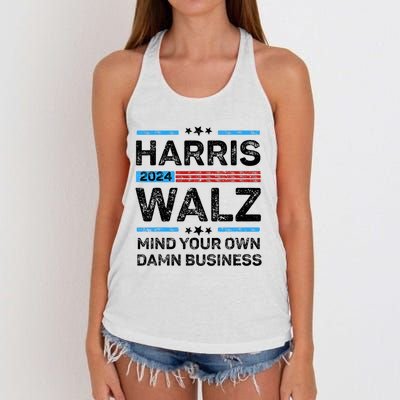 Harris Walz Waltz 2024 Mind Your Own Damn Business Women's Knotted Racerback Tank