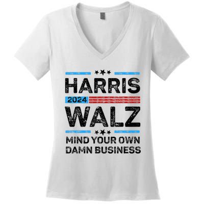 Harris Walz Waltz 2024 Mind Your Own Damn Business Women's V-Neck T-Shirt