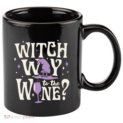 Halloween Witch Way To The Wine? Gift 11oz C Handle Ceramic Mug