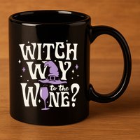 Halloween Witch Way To The Wine? Gift 11oz C Handle Ceramic Mug